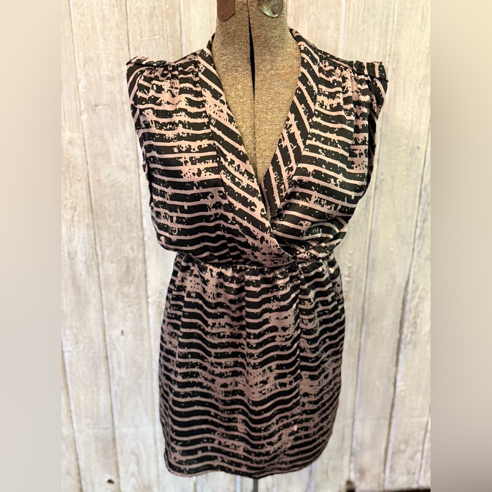 Ventti Black and Pink Striped Mini Dress